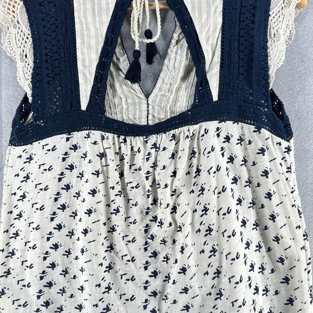Lucky Brand Womens Peasant Tops S Cream Boho Flutter Sleeve Crochet Lace Boho - Picture 15 of 16